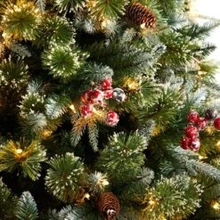 7.5 Ft. Snow Tipped Aspen Spruce Pre-Lit Artificial Christmas Tree With Lights, Berries, Pinecones And Bendable Branches -Holiday Glow Store nearly natural pre lit christmas trees t3032 1f 1000