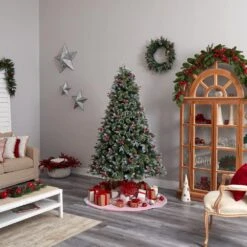 7.5 Ft. Snow Tipped Aspen Spruce Pre-Lit Artificial Christmas Tree With Lights, Berries, Pinecones And Bendable Branches -Holiday Glow Store nearly natural pre lit christmas trees t3032 31 1000