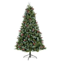 7.5 Ft. Snow Tipped Aspen Spruce Pre-Lit Artificial Christmas Tree With Lights, Berries, Pinecones And Bendable Branches -Holiday Glow Store nearly natural pre lit christmas trees t3032 4f 1000