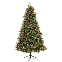 7.5 Ft. Snow Tipped Aspen Spruce Pre-Lit Artificial Christmas Tree With Lights, Berries, Pinecones And Bendable Branches