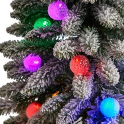 3 Ft. Flocked Highland Fir Artificial Christmas Tree With 127 Bendable Branches And 20 LED Globe Lights In Planter -Holiday Glow Store nearly natural pre lit christmas trees t3034 1f 1000
