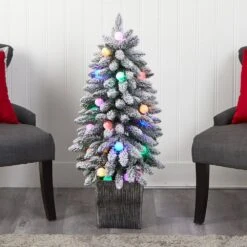 3 Ft. Flocked Highland Fir Artificial Christmas Tree With 127 Bendable Branches And 20 LED Globe Lights In Planter -Holiday Glow Store nearly natural pre lit christmas trees t3034 31 1000
