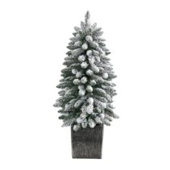 3 Ft. Flocked Highland Fir Artificial Christmas Tree With 127 Bendable Branches And 20 LED Globe Lights In Planter -Holiday Glow Store nearly natural pre lit christmas trees t3034 4f 1000