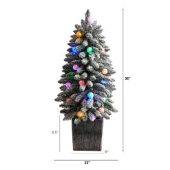 3 Ft. Flocked Highland Fir Artificial Christmas Tree With 127 Bendable Branches And 20 LED Globe Lights In Planter -Holiday Glow Store nearly natural pre lit christmas trees t3034 c3 1000
