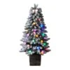 4 Ft. Winter Flocked Pre-Lit Artificial Christmas Tree With 40 LED Globe Lights, 259 Bendable Branches In Planter