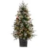 4 Ft. Frosted Artificial Christmas Tree Pre-Lit With 105 LED Lights And Berries In Decorative Planter -Holiday Glow Store nearly natural pre lit christmas trees t3037 64 1000