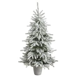 6 Ft. Flocked Long Vermont Pine Artificial Christmas Tree With 758 Bendable Branches And 250 LED Lights In Planter -Holiday Glow Store nearly natural pre lit christmas trees t3038 4f 1000