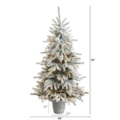 6 Ft. Flocked Long Vermont Pine Artificial Christmas Tree With 758 Bendable Branches And 250 LED Lights In Planter -Holiday Glow Store nearly natural pre lit christmas trees t3038 c3 1000