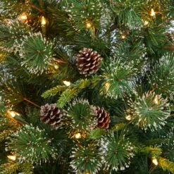 4 Ft. Snowed Tipped Clermont Mixed Pine Artificial Christmas Tree W200 Clear Lights, Pine Cones And Bendable Branches -Holiday Glow Store nearly natural pre lit christmas trees t3042 1f 1000