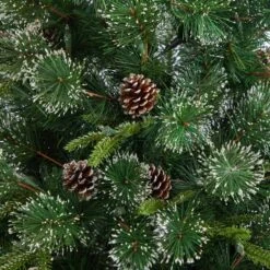 4 Ft. Snowed Tipped Clermont Mixed Pine Artificial Christmas Tree W200 Clear Lights, Pine Cones And Bendable Branches -Holiday Glow Store nearly natural pre lit christmas trees t3042 44 1000
