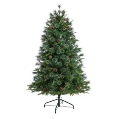 4 Ft. Snowed Tipped Clermont Mixed Pine Artificial Christmas Tree W200 Clear Lights, Pine Cones And Bendable Branches -Holiday Glow Store nearly natural pre lit christmas trees t3042 4f 1000