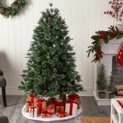 4 Ft. Snowed Tipped Clermont Mixed Pine Artificial Christmas Tree W200 Clear Lights, Pine Cones And Bendable Branches -Holiday Glow Store nearly natural pre lit christmas trees t3042 76 1000