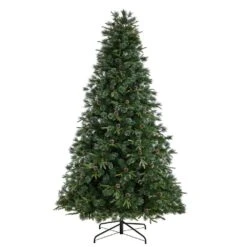 9 Ft. Snowed Tipped Clermont Mixed Pine Artificial Christmas Tree W/900 Clear Lights, Pine Cones And Bendable Branches -Holiday Glow Store nearly natural pre lit christmas trees t3044 4f 1000