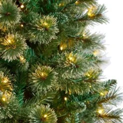 8 Ft. Pre-Lit Wisconsin Slim Snow Tip Pine Artificial Christmas Tree With 600 Clear LED Lights And 908 Bendable Branches -Holiday Glow Store nearly natural pre lit christmas trees t3050 1f 1000
