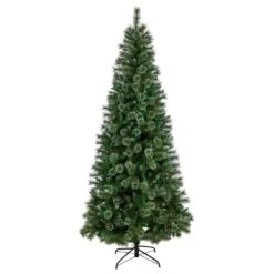 8 Ft. Pre-Lit Wisconsin Slim Snow Tip Pine Artificial Christmas Tree With 600 Clear LED Lights And 908 Bendable Branches -Holiday Glow Store nearly natural pre lit christmas trees t3050 4f 1000