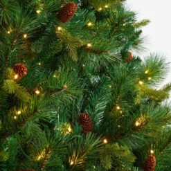 8 Ft. LED West Virginia Full Bodied Mixed Pine Artificial Christmas Tree With 700 Clear Lights And Pine Cones -Holiday Glow Store nearly natural pre lit christmas trees t3052 1f 1000