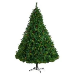 8 Ft. LED West Virginia Full Bodied Mixed Pine Artificial Christmas Tree With 700 Clear Lights And Pine Cones -Holiday Glow Store nearly natural pre lit christmas trees t3052 4f 1000