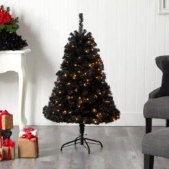 4 Ft. Black Artificial Christmas Tree With 170 Clear LED Lights -Holiday Glow Store nearly natural pre lit christmas trees t3263 31 1000
