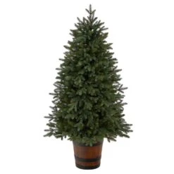5 Ft. Pre-Lit LED Porch Artificial Christmas Tree With 200-Lights And 497 Bendable Branches In Decorative Planter -Holiday Glow Store nearly natural pre lit christmas trees t3282 4f 1000