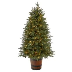 5 Ft. Pre-Lit LED Porch Artificial Christmas Tree With 200-Lights And 497 Bendable Branches In Decorative Planter
