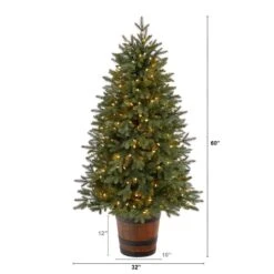 5 Ft. Pre-Lit LED Porch Artificial Christmas Tree With 200-Lights And 497 Bendable Branches In Decorative Planter -Holiday Glow Store nearly natural pre lit christmas trees t3282 c3 1000
