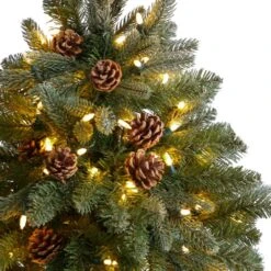 5 Ft. LED Fir Flocked Dusted Artificial Christmas Tree With 300-Lights, 514 Bendable Branches And Pinecones In Planter -Holiday Glow Store nearly natural pre lit christmas trees t3283 1f 1000