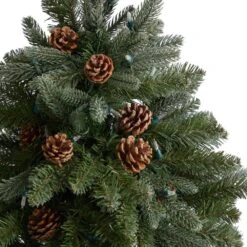 5 Ft. LED Fir Flocked Dusted Artificial Christmas Tree With 300-Lights, 514 Bendable Branches And Pinecones In Planter -Holiday Glow Store nearly natural pre lit christmas trees t3283 44 1000