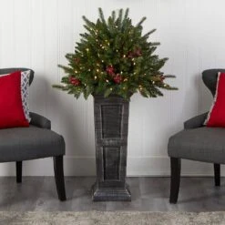 4 Ft. Holiday Artificial Christmas Plant Pre-Lit And Glittered On Pedestal With 150 Multicolored LED Lights -Holiday Glow Store nearly natural pre lit christmas trees t3284 31 1000