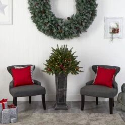 4 Ft. Holiday Artificial Christmas Plant Pre-Lit And Glittered On Pedestal With 150 Multicolored LED Lights -Holiday Glow Store nearly natural pre lit christmas trees t3284 e1 1000