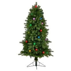 5 Ft. Montana Mountain Fir Artificial Christmas Tree With 300 Multi Color LED Lights, 30 Globe Bulbs & Bendable Branches -Holiday Glow Store nearly natural pre lit christmas trees t3294 4f 1000