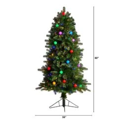 5 Ft. Montana Mountain Fir Artificial Christmas Tree With 300 Multi Color LED Lights, 30 Globe Bulbs & Bendable Branches -Holiday Glow Store nearly natural pre lit christmas trees t3294 c3 1000