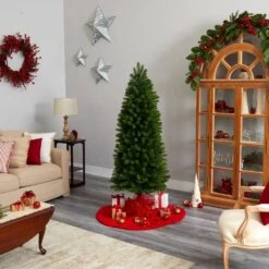 6 Ft. Pre-Lit LED Slim Virginia Spruce Artificial Christmas Tree With 300 Warm White Multi-Function Lights 21 6 Ft. Pre-Lit LED Slim Virginia Spruce Artificial Christmas Tree With 300 Warm White Multi-Function Lights -Holiday Glow Store nearly natural pre lit christmas trees t3297 31 1000