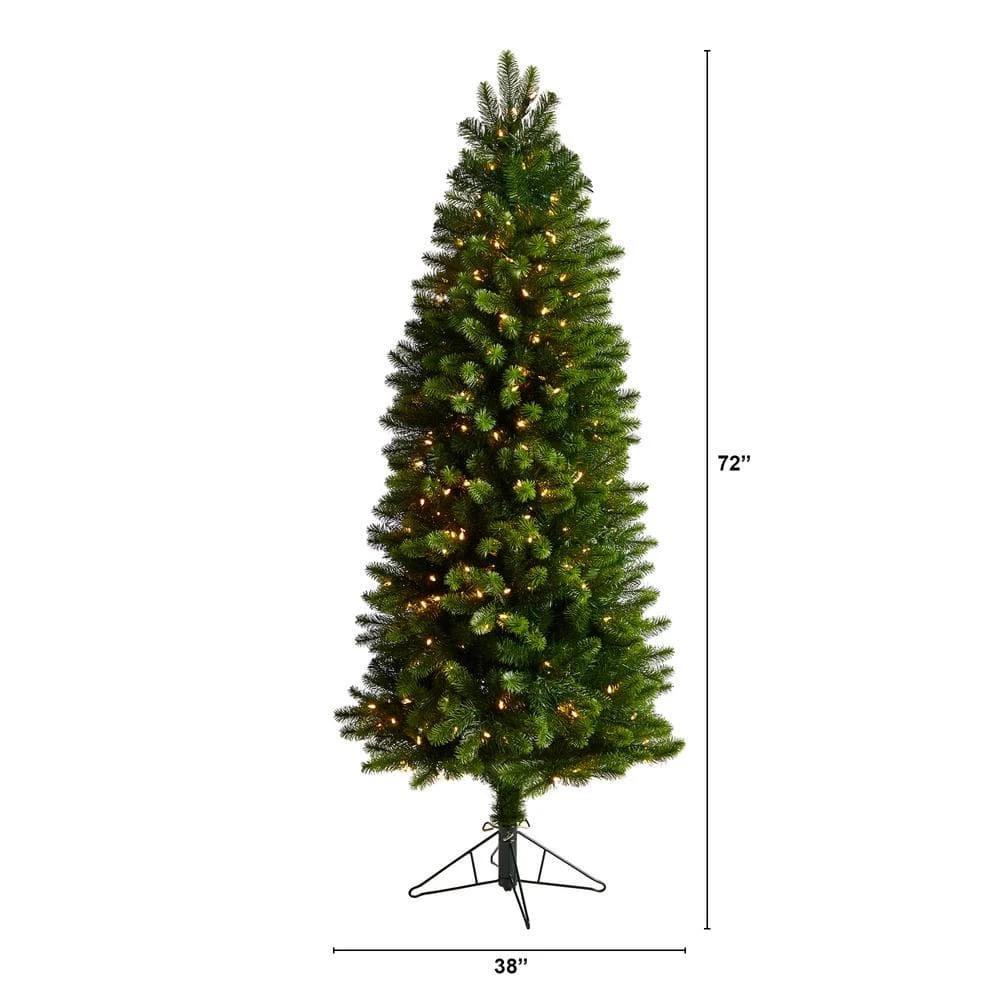6 Ft. Pre-Lit LED Slim Virginia Spruce Artificial Christmas Tree With 300 Warm White Multi-Function Lights 6 6 Ft. Pre-Lit LED Slim Virginia Spruce Artificial Christmas Tree With 300 Warm White Multi-Function Lights - Image 4