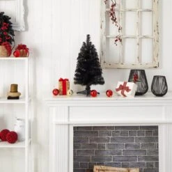 2 Ft. Black Artificial Christmas Tree With 35 LED Lights And 72 Bendable Branches -Holiday Glow Store nearly natural pre lit christmas trees t3301 e1 1000