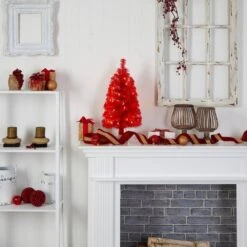 2 Ft. Red Artificial Christmas Tree With 35 LED Lights And 72 Bendable Branches -Holiday Glow Store nearly natural pre lit christmas trees t3302 76 1000