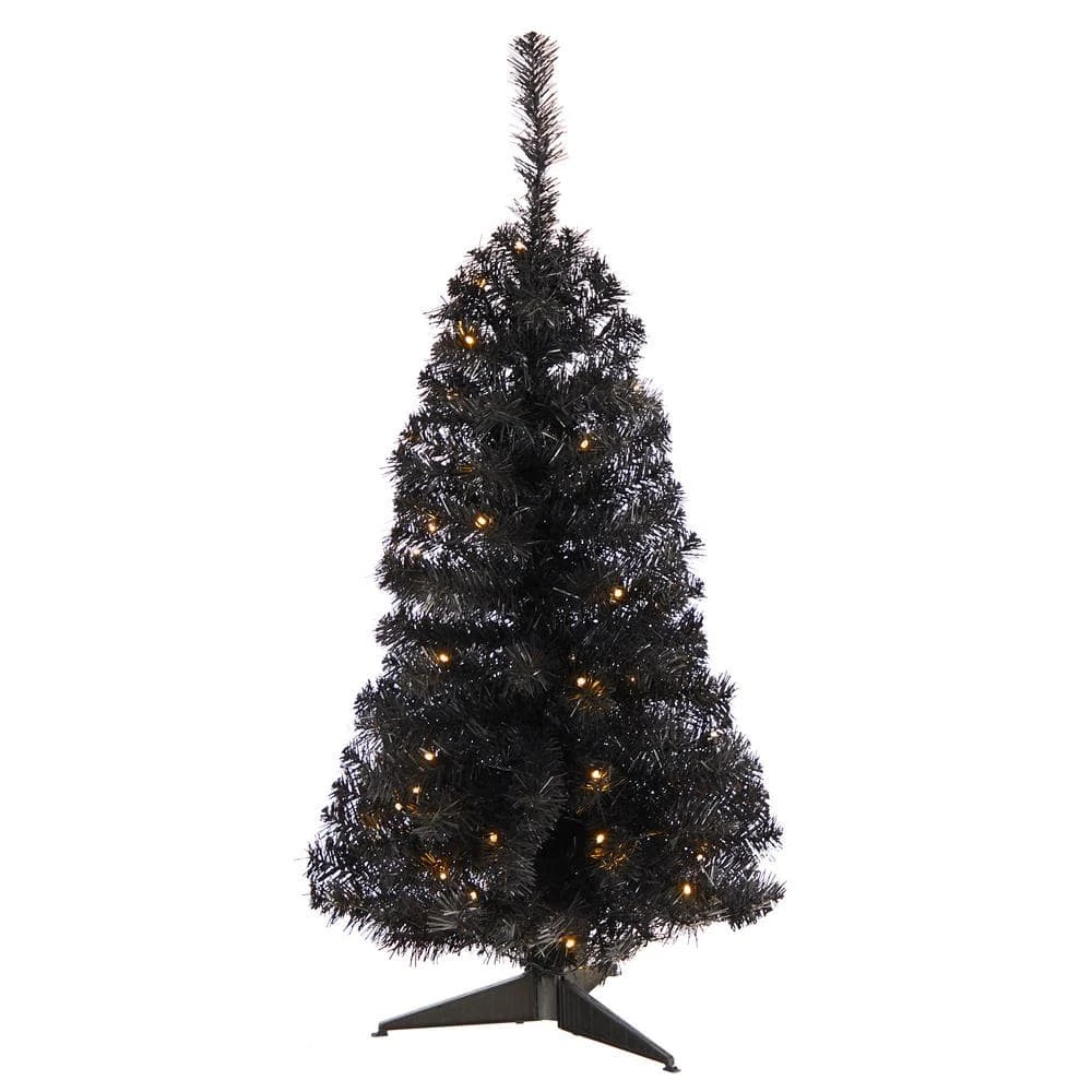 3 Ft. Black Artificial Christmas Tree With 50 LED Lights And 118 Bendable Branches 3 3 Ft. Black Artificial Christmas Tree With 50 LED Lights And 118 Bendable Branches