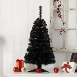 3 Ft. Black Artificial Christmas Tree With 50 LED Lights And 118 Bendable Branches 18 3 Ft. Black Artificial Christmas Tree With 50 LED Lights And 118 Bendable Branches -Holiday Glow Store nearly natural pre lit christmas trees t3305 76 1000