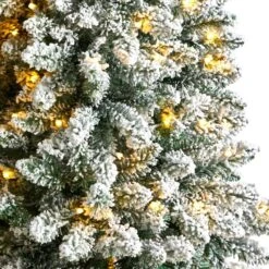5 Ft. Pre-Lit LED Slim Flocked Montreal Fir Artificial Christmas Tree With 150 Warm White Lights -Holiday Glow Store nearly natural pre lit christmas trees t3309 1f 1000