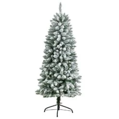 5 Ft. Pre-Lit LED Slim Flocked Montreal Fir Artificial Christmas Tree With 150 Warm White Lights -Holiday Glow Store nearly natural pre lit christmas trees t3309 4f 1000