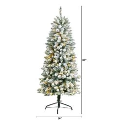 5 Ft. Pre-Lit LED Slim Flocked Montreal Fir Artificial Christmas Tree With 150 Warm White Lights -Holiday Glow Store nearly natural pre lit christmas trees t3309 c3 1000
