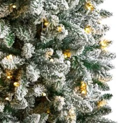 7 Ft. Pre-Lit LED Slim Flocked Montreal Fir Artificial Christmas Tree With 300 Warm White Lights -Holiday Glow Store nearly natural pre lit christmas trees t3311 1f 1000