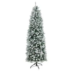 7 Ft. Pre-Lit LED Slim Flocked Montreal Fir Artificial Christmas Tree With 300 Warm White Lights -Holiday Glow Store nearly natural pre lit christmas trees t3311 4f 1000