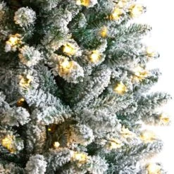 8 Ft. Pre-Lit LED Slim Flocked Montreal Fir Artificial Christmas Tree With 400 Warm White Lights -Holiday Glow Store nearly natural pre lit christmas trees t3312 1f 1000
