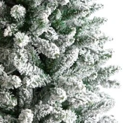 8 Ft. Pre-Lit LED Slim Flocked Montreal Fir Artificial Christmas Tree With 400 Warm White Lights -Holiday Glow Store nearly natural pre lit christmas trees t3312 44 1000