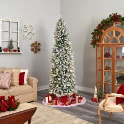 8 Ft. Pre-Lit LED Slim Flocked Montreal Fir Artificial Christmas Tree With 400 Warm White Lights -Holiday Glow Store nearly natural pre lit christmas trees t3312 76 1000