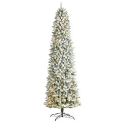 9 Ft. Pre-Lit LED Slim Flocked Montreal Fir Artificial Christmas Tree With 600 Warm White Lights