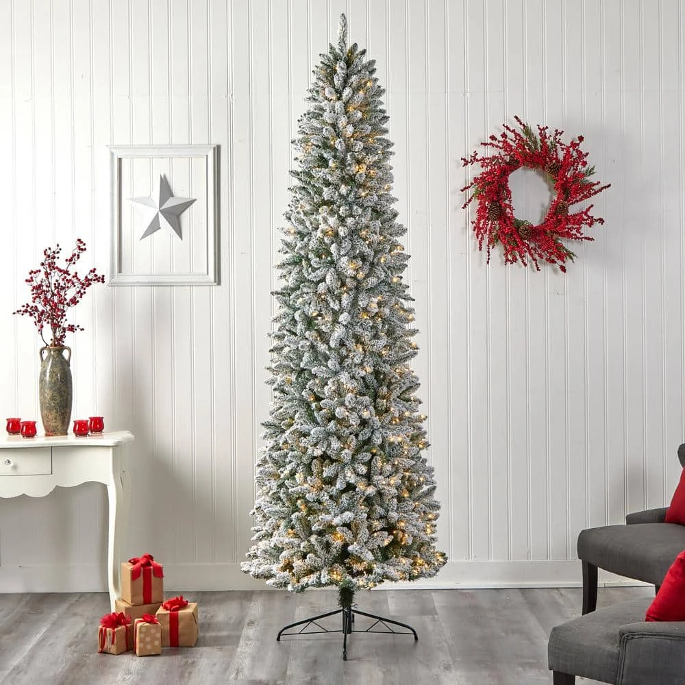 9 Ft. Pre-Lit LED Slim Flocked Montreal Fir Artificial Christmas Tree With 600 Warm White Lights 12 9 Ft. Pre-Lit LED Slim Flocked Montreal Fir Artificial Christmas Tree With 600 Warm White Lights - Image 10