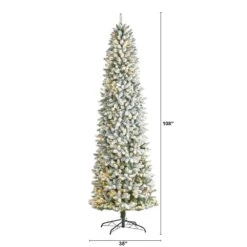 9 Ft. Pre-Lit LED Slim Flocked Montreal Fir Artificial Christmas Tree With 600 Warm White Lights 17 9 Ft. Pre-Lit LED Slim Flocked Montreal Fir Artificial Christmas Tree With 600 Warm White Lights -Holiday Glow Store nearly natural pre lit christmas trees t3313 c3 1000