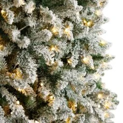 10 Ft. Pre-Lit LED Slim Flocked Montreal Fir Artificial Christmas Tree With 800 Warm White Lights -Holiday Glow Store nearly natural pre lit christmas trees t3314 1f 1000