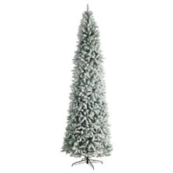 10 Ft. Pre-Lit LED Slim Flocked Montreal Fir Artificial Christmas Tree With 800 Warm White Lights -Holiday Glow Store nearly natural pre lit christmas trees t3314 4f 1000